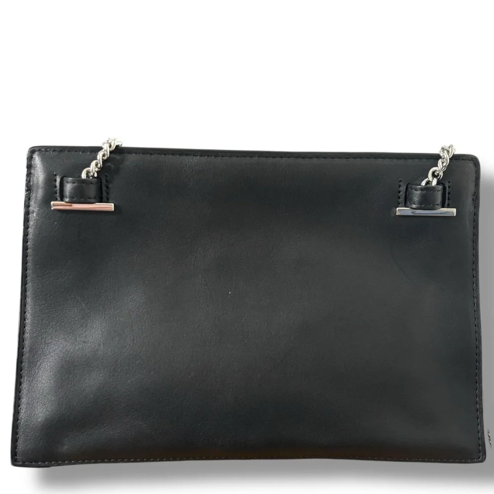 AllSaints Kyo Medium Crossbody Black Leather Chain Strap Tassel Clutch